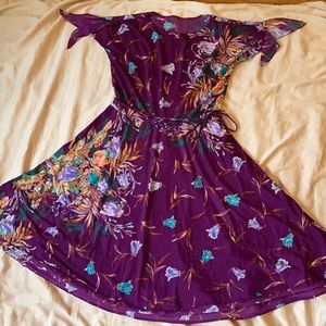 👗 Vintage Purple Flower Chiffon midi dress
